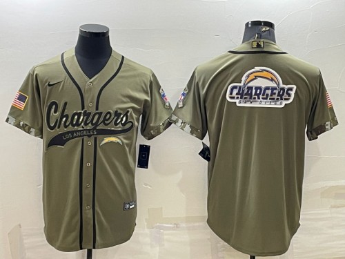 Men's Los Angeles Chargers Olive Salute To Service Team Big Logo Cool Base Stitched Baseball Jersey